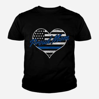 Womens Proud Police Mom Thin Blue Line American Flag Patriotic Youth T-shirt | Crazezy UK