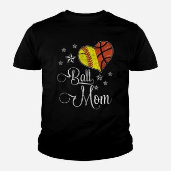 Womens Proud Softball Basketball Mom Ball Mother's Day Tshirt Youth T-shirt | Crazezy UK
