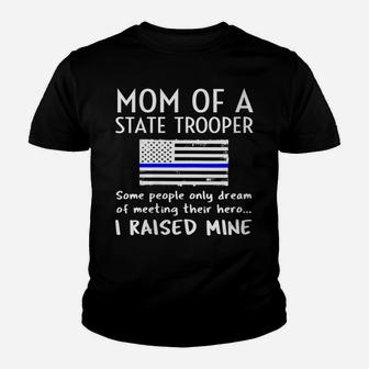 Womens Proud State Trooper Mom Mother Thin Blue Line American Flag Youth T-shirt | Crazezy UK