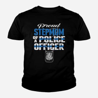 Womens Proud Stepmom Of A Police Officer - Thin Blue Line Mom Gift Youth T-shirt | Crazezy UK