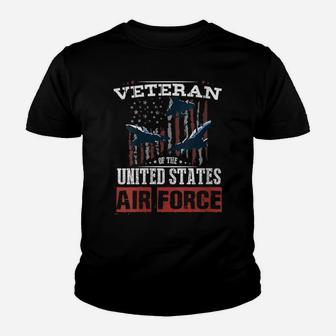 Womens Proud Us Air Force Veteran Patriotic American Flag Youth T-shirt | Crazezy CA