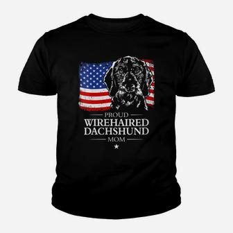Womens Proud Wirehaired Dachshund Mom American Flag Patriotic Dog Youth T-shirt | Crazezy