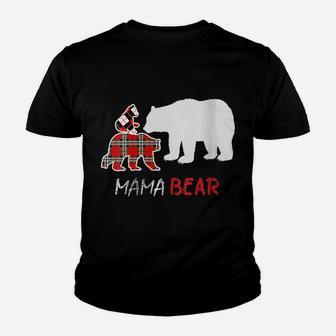 Womens Red Plaid Flannel Bear Mama Proud Mom Family Matching Pajama Youth T-shirt | Crazezy