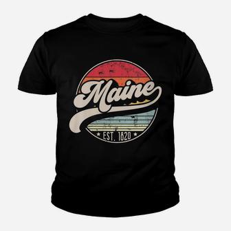 Womens Retro Maine Home State Me Cool 70S Style Sunset Gift Youth T-shirt | Crazezy