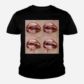 Womens Rose Gold Dripping Lip Art - Lipstick Kiss Youth T-shirt | Crazezy