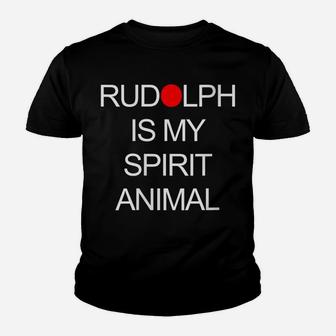 Womens Rudolph Is My Spirit Animal With Red Nose Christmas Funny Youth T-shirt | Crazezy DE