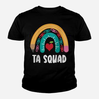 Womens Ta Squad, Funny Boho Rainbow For Teacher Assistant Raglan Baseball Tee Youth T-shirt | Crazezy