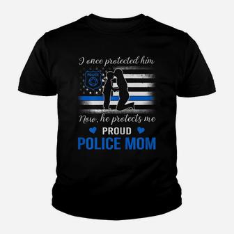 Womens Thin Blue Line American Flag Proud Police Mom Youth T-shirt | Crazezy CA
