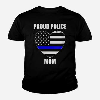 Womens Thin Blue Line Flag Law Enforcement Officer Proud Police Mom Youth T-shirt | Crazezy DE