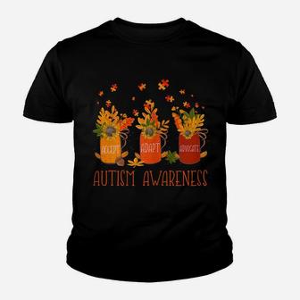 Womens Tu Autism Awareness Gift Autumn Bottles Fall Flower Ribbon Youth T-shirt | Crazezy CA