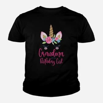 Womens Unicorn Grandma Of The Birthday Girl Matching Party Group Youth T-shirt | Crazezy UK