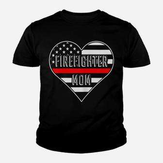 Womens Us Flag Heart Proud Firefighter Mom Youth T-shirt | Crazezy