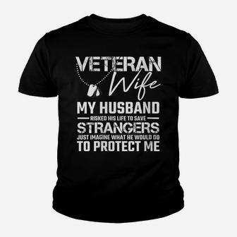 Womens Veteran Wife Army Husband Soldier Saying Cool Military Gift Youth T-shirt | Crazezy