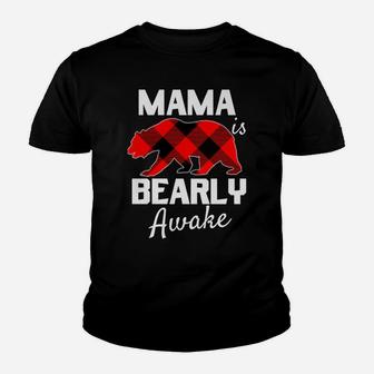 Womens Women Mama Bear Christmas Plaid Red Black Mom Pajamas Pjs Youth T-shirt | Crazezy