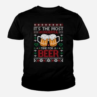 Wonderful Time For A Beer Ugly Christmas Sweaters Sweatshirt Youth T-shirt | Crazezy CA