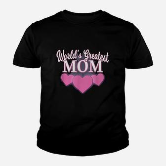 Worlds Greatest Mom Mothers Day Triple Heart Youth T-shirt | Crazezy