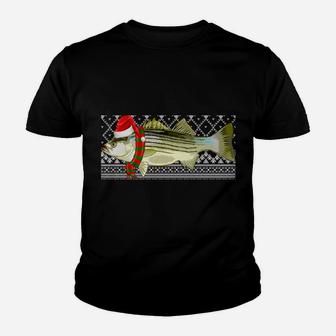 Xmas Fish Santa Hat Striped Bass Ugly Christmas Sweatshirt Youth T-shirt | Crazezy DE