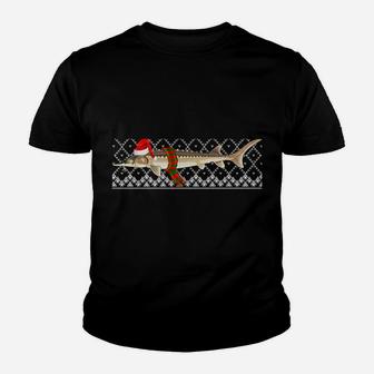 Xmas Fish Santa Hat Sturgeon Ugly Christmas Sweatshirt Youth T-shirt | Crazezy
