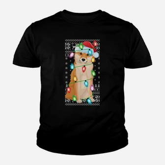 Xmas Lighting Santa Hat Ugly Shiba Inu Christmas Sweatshirt Youth T-shirt | Crazezy