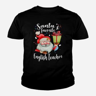 Xmas Santa Gifts Santa's Favorite English Teacher Christmas Youth T-shirt | Crazezy CA