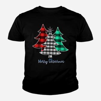 Xmas Tree Buffalo Plaid Red White Green Merry Christmas Gift Sweatshirt Youth T-shirt | Crazezy