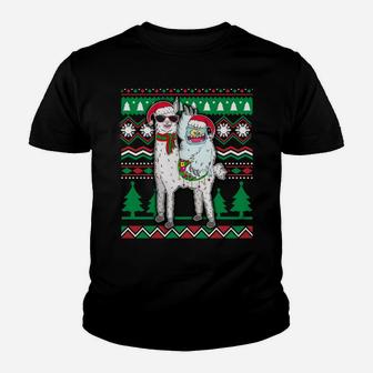 Yeti & Llama With Santa Hat Ugly Christmas Sweater Xmas Gift Sweatshirt Youth T-shirt | Crazezy