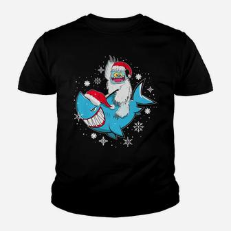 Yeti To Party Shark Santa Hat Christmas Pajama Xmas Gift Youth T-shirt | Crazezy