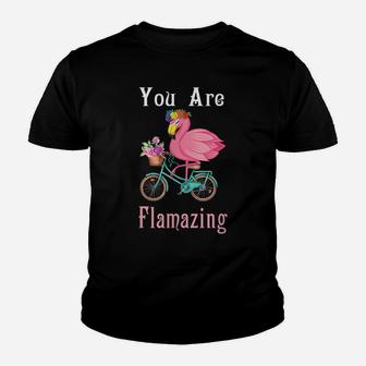 You Are Flamazing Flamingo Bicycle Flower Apparel Women Men Youth T-shirt | Crazezy