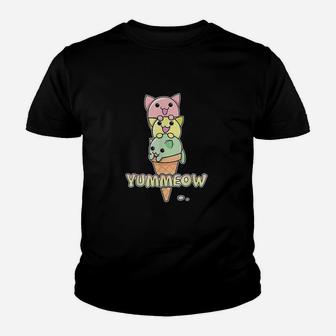 Yummeow Cat Ice Cream Cone Funny Kawaii Kitten Youth T-shirt | Crazezy