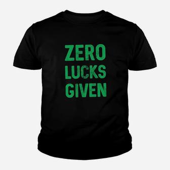 Zero Lucks Given Funny Saint Patricks Day Cool Graphic Patty Youth T-shirt | Crazezy