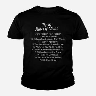Zodiac Sign Funny Top 10 Rules Of Aries Birth Month Gifts Youth T-shirt | Crazezy