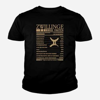 Zwillinge Fakten Kinder Tshirt in Schwarz mit Goldschrift, lustiges Zwillingsshirt - Seseable