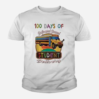100 Days Of School Bus Driver Safe Student Delivery Gift Youth T-shirt | Crazezy