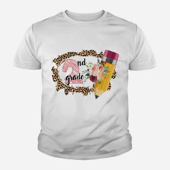 2Nd Grade Leopard Frame And Pencil Flower Back To School Youth T-shirt | Crazezy DE