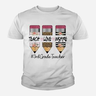 3Rd Grade Teacher Teach Inspire Love Crayon Leopard Flower Youth T-shirt | Crazezy CA