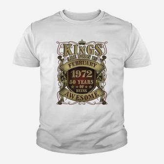 50Th Birthday Gift Kings Born In February 1972 50 Years Old Youth T-shirt | Crazezy