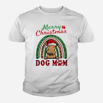 Airedale Terrier Santa Dog Mom Boho Rainbow Funny Christmas Youth T-shirt | Crazezy