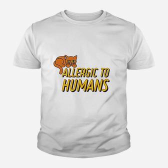 Allergic To Humans Cat Kitty Personal Space Antisocial Funny Cartoon Youth T-shirt | Crazezy