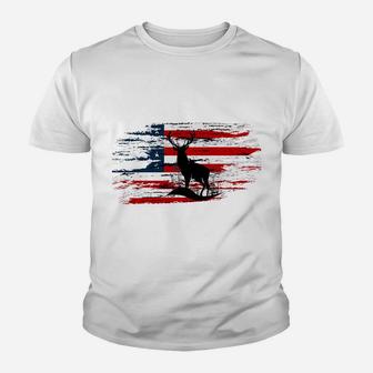 American Deer Hunter Patriotic Vintage Us Flag Hunting Youth T-shirt | Crazezy AU