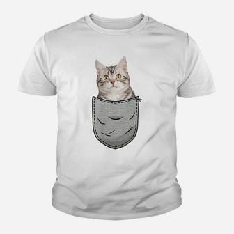 American Shorthair Cat Chest Pocket Pocket Cat Owner Youth T-shirt | Crazezy