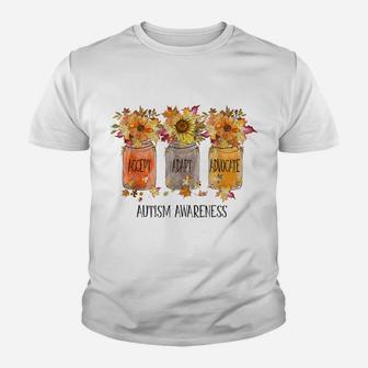 Autumn Autism Awareness Accept Adapt Advocate Flower Youth T-shirt | Crazezy UK