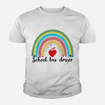Back To School Bus Driver Rainbow Ruler Leopard Boho Funny Youth T-shirt | Crazezy UK