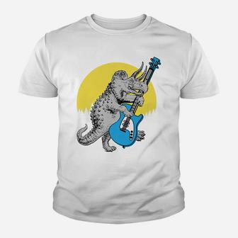 Bassasaurus Funny Triceratops Dinosaur Electric Bass Youth T-shirt | Crazezy