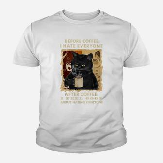 Before Coffee I Hate Everyone After Coffee Black Cat Drink Youth T-shirt | Crazezy