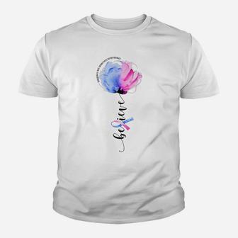 Believe Pink Flower Ribbon Pregnancy Infant Loss Awareness Youth T-shirt | Crazezy