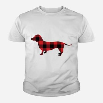 Best Dachshund Dad Ever Red Plaid Christmas For Dog Lovers Youth T-shirt | Crazezy