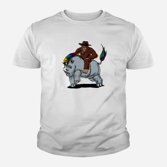 Bigfoot Riding Rhino Chubby Unicorn Funny Youth T-shirt - Thegiftio UK