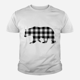 Black And White Buffalo Plaid Bear Christmas Pajama Youth T-shirt | Crazezy CA