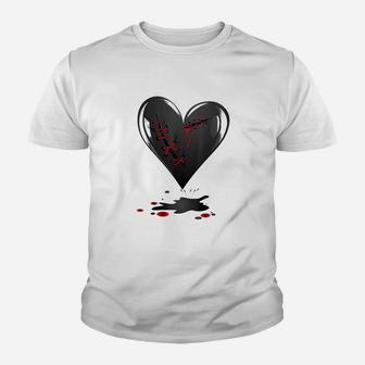 Black Bleeding Cut Open Broken Healing Heart Goth Valentine Youth T-shirt | Crazezy UK