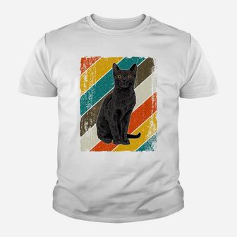 Black Cat Yellow Eyes Vintage Black Cat Lover Retro Cats Youth T-shirt | Crazezy
